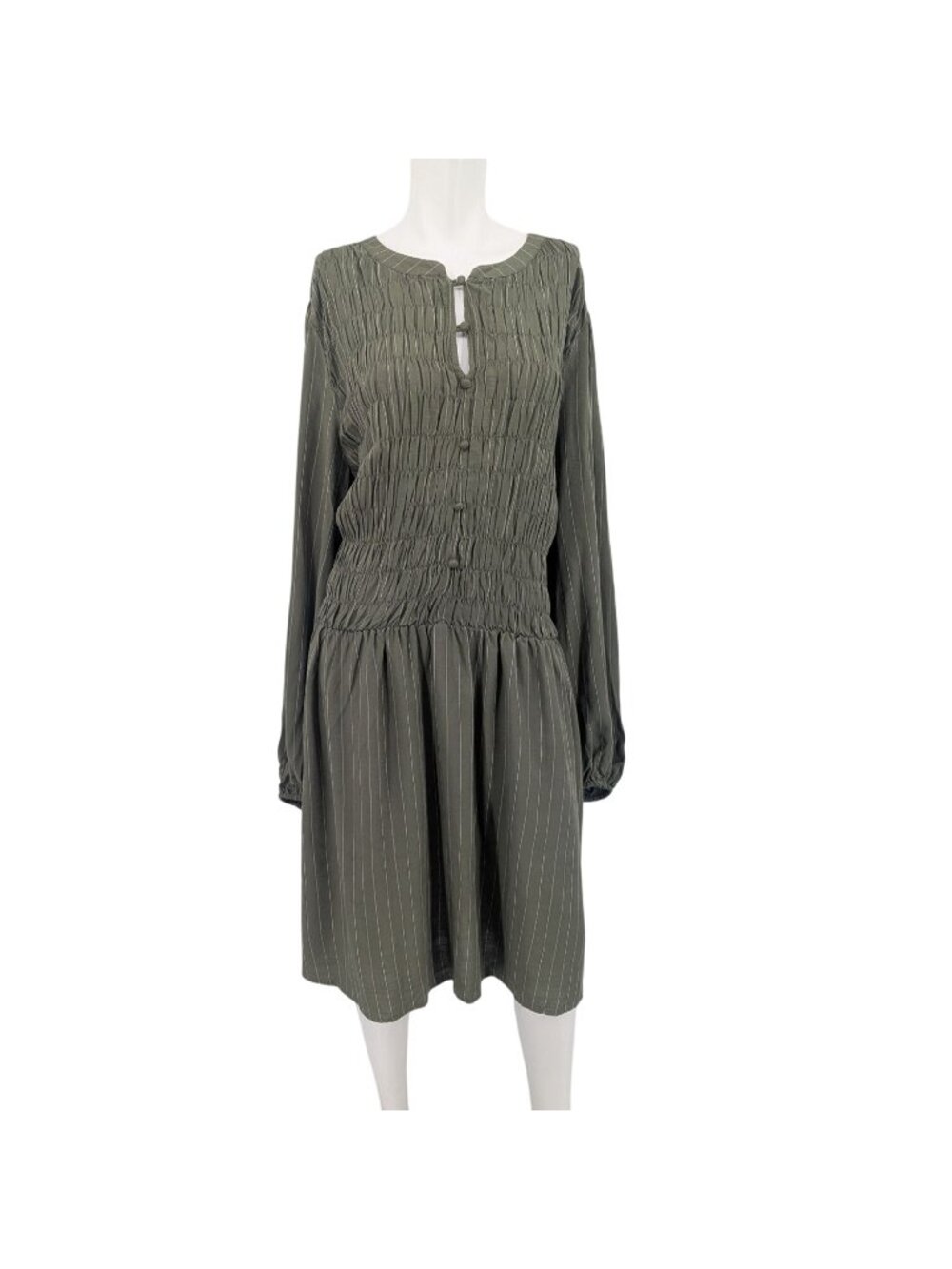 Ava & Viv Pinstripe Smocked Dress Button Front Cottage Boho Long Sleeve Plus 3X
